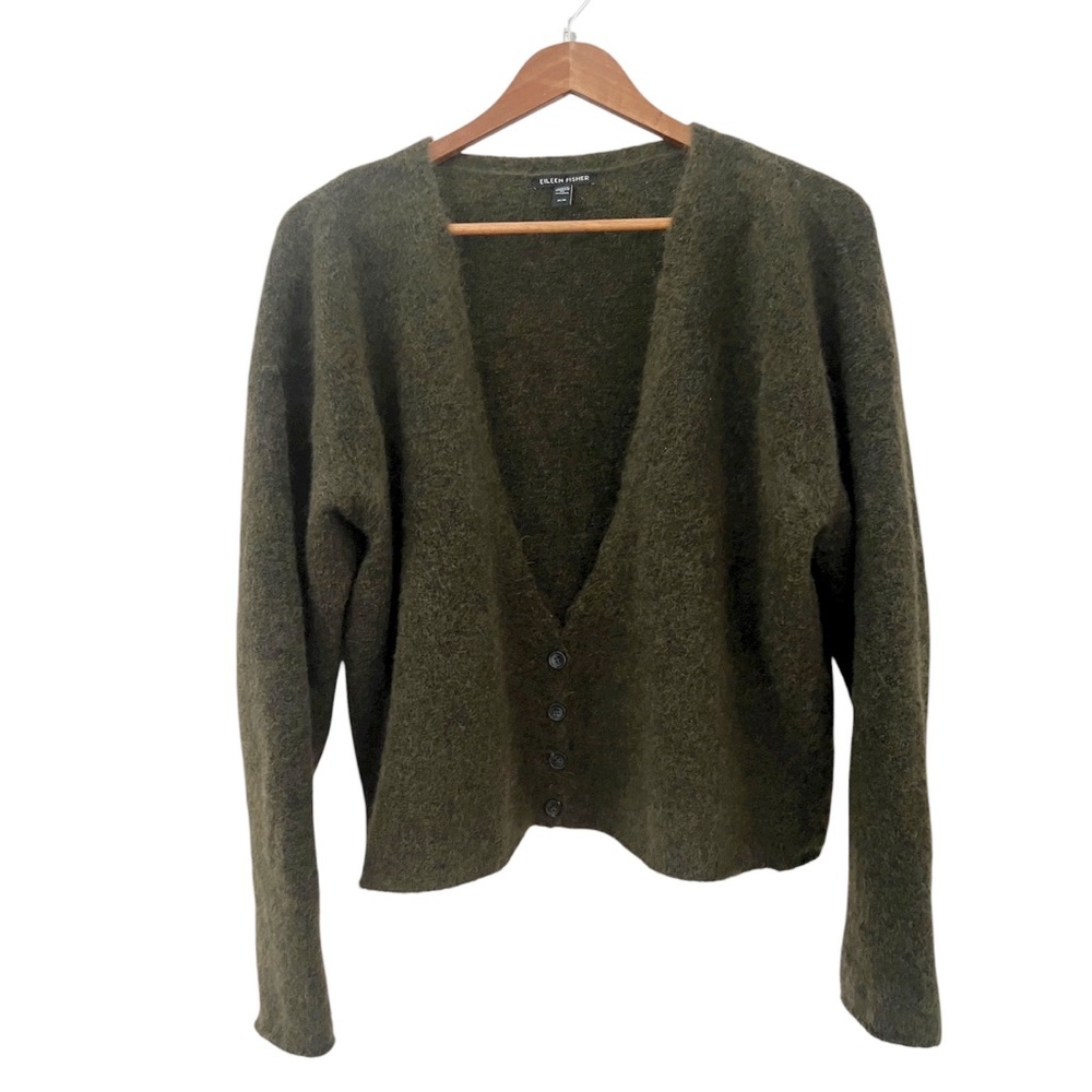 Eileen Fisher Mohair Plush Melange Cropped Lagenlook Cardigan Sweater Medium
